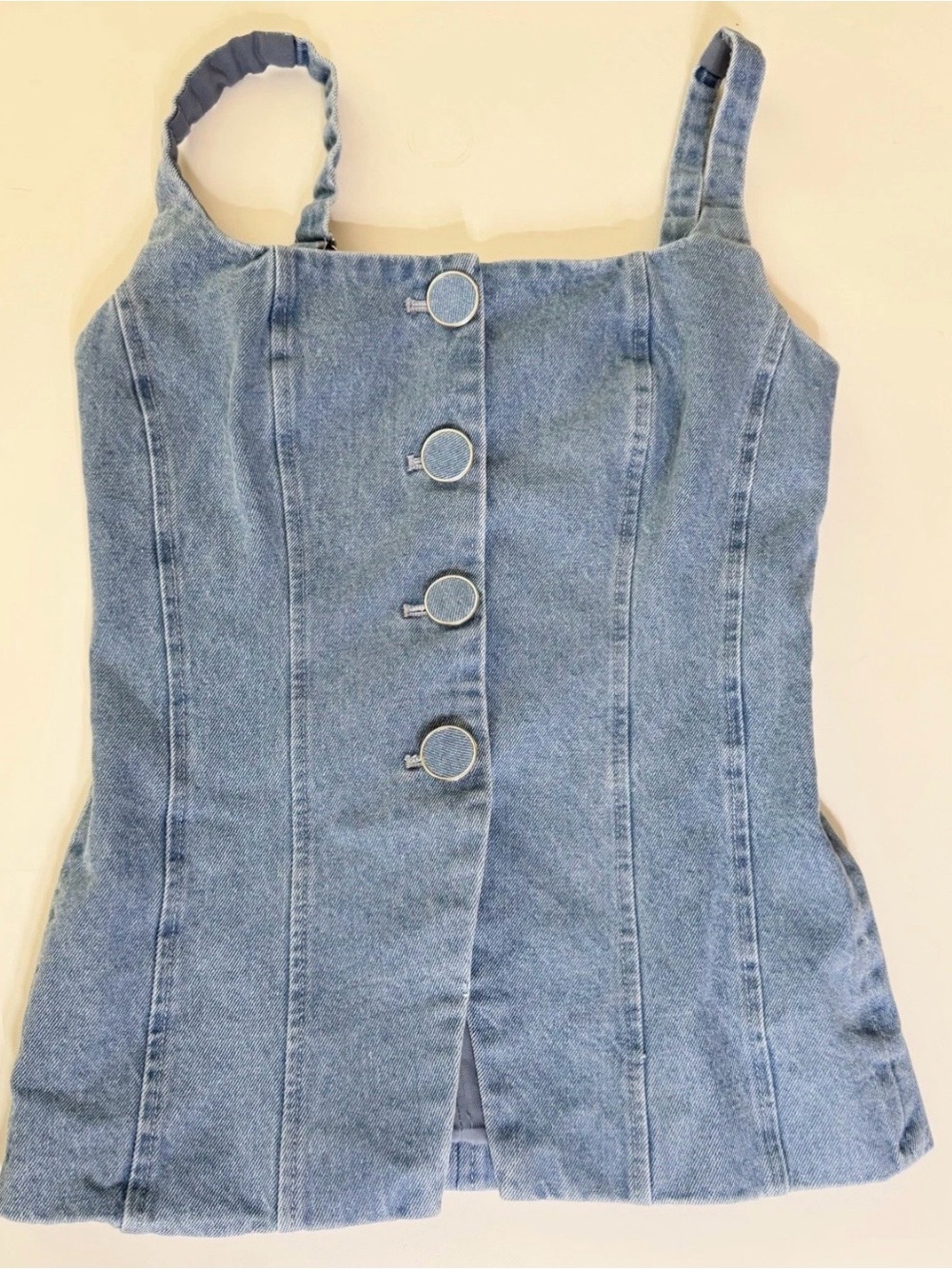 CAROLINE CONSTAS Denim Corset Tank Top Adjustable Straps Button Detail Sz 2
